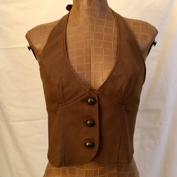 Brown Tailored Pinstripes Button Front Vest - Picture 5 of 13